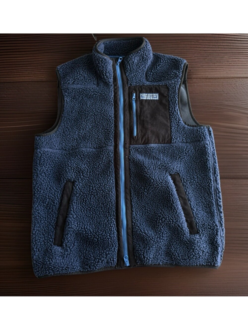 Vineyard Vines Sherpa Supershep Fleece Vest Medium Blue Full Zip Outdoors Mens